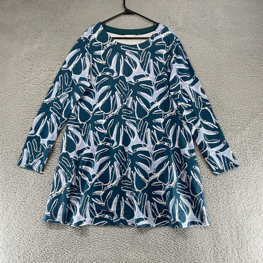 Gorman Swing Dress Womens 18 Green Botanical A Line‎ Long Sleeve Organic Cotton